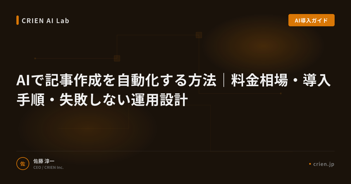 AIで記事作成を自動化する方法｜料金相場・導入手順・失敗しない運用設計